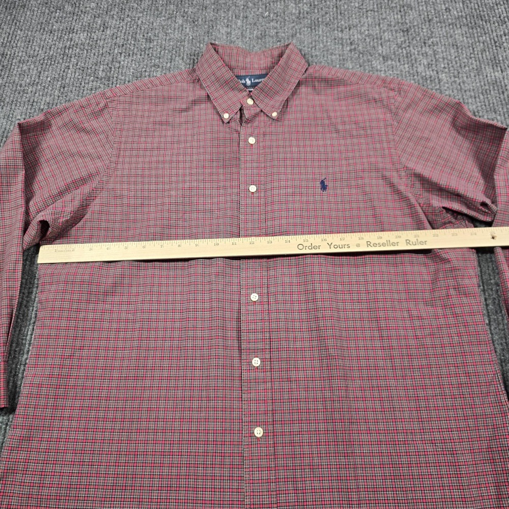 Ralph Lauren Shirt‎ Mens 17 32/33 Red Green Plaid Button Down Custom Fit Pony - Picture 7 of 8